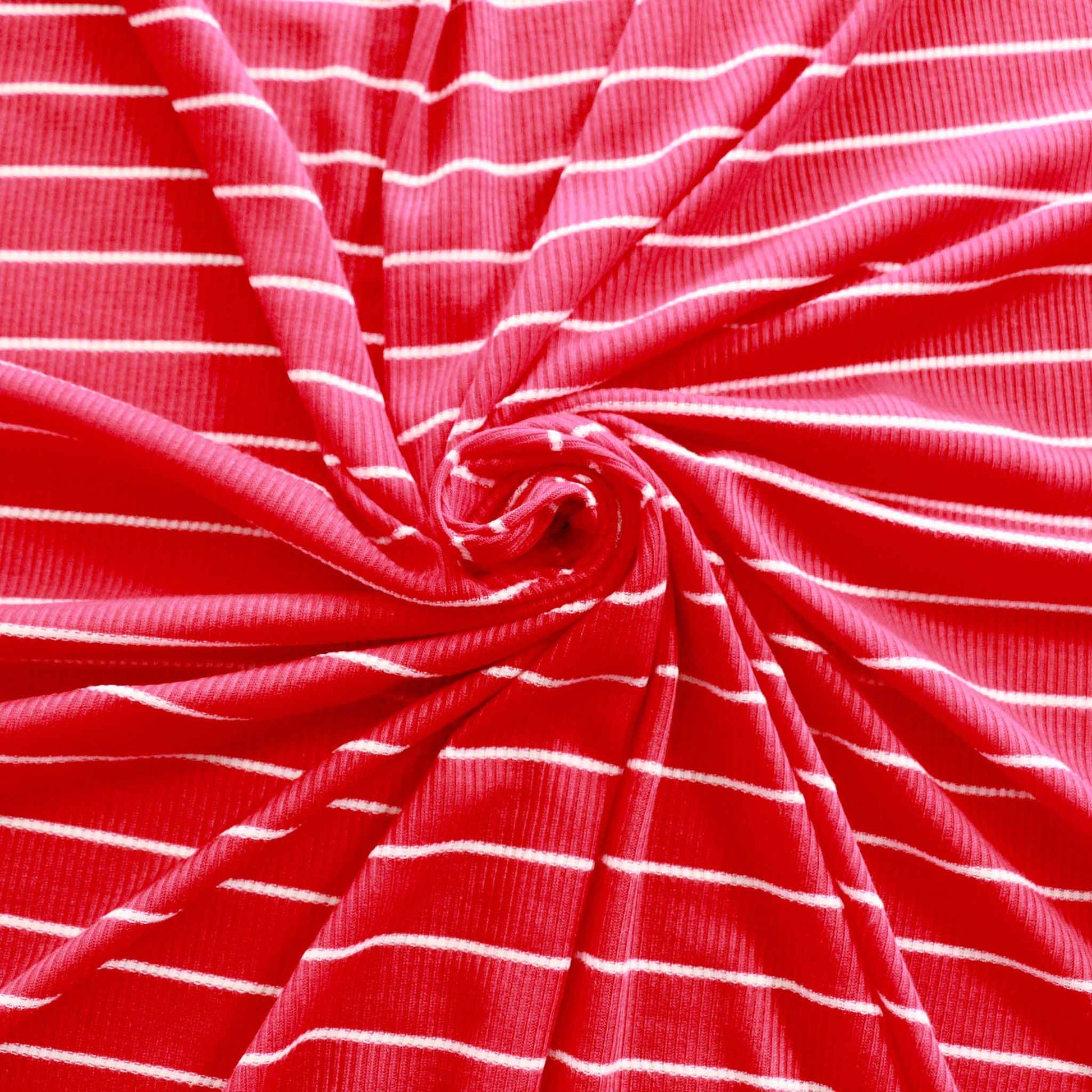 red and white striped rib jersey viscose dressmaking fabric
