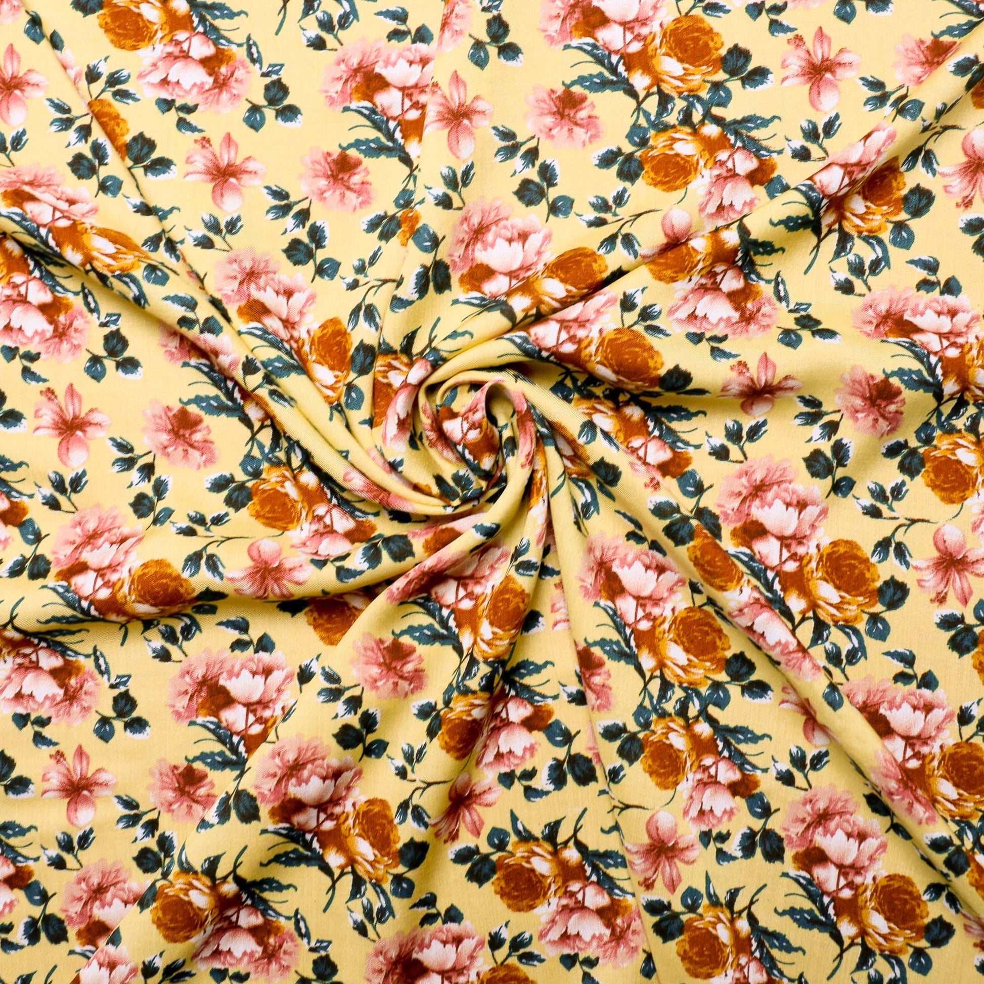 rose flower printed viscose challis dressmaking fabric