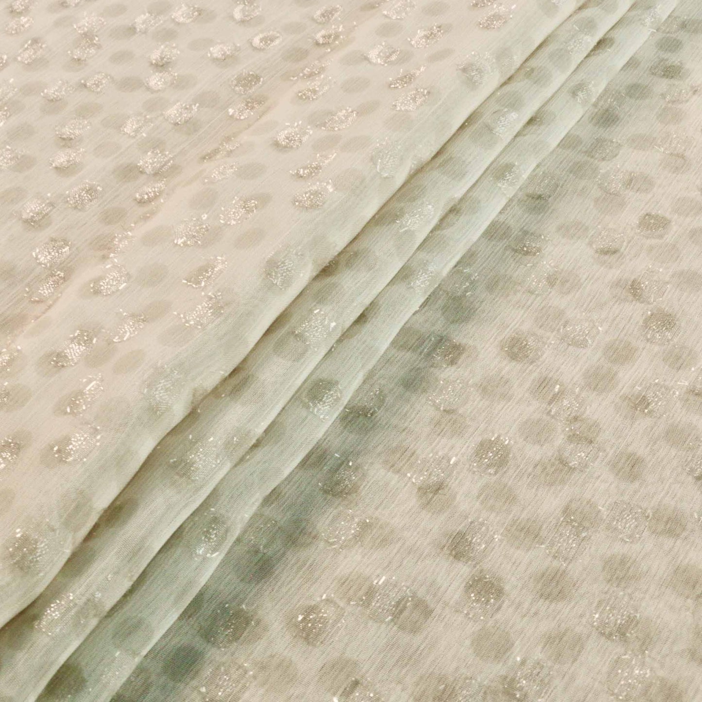 polka dot flocked chiffon dressmaking fabric with shimmer texture