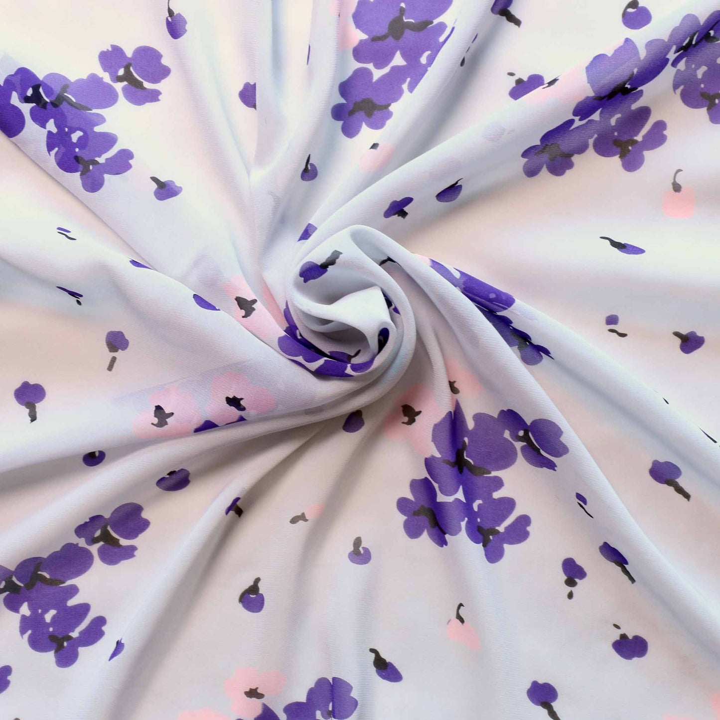 white silky and purple floral chiffon dressmaking fabric 