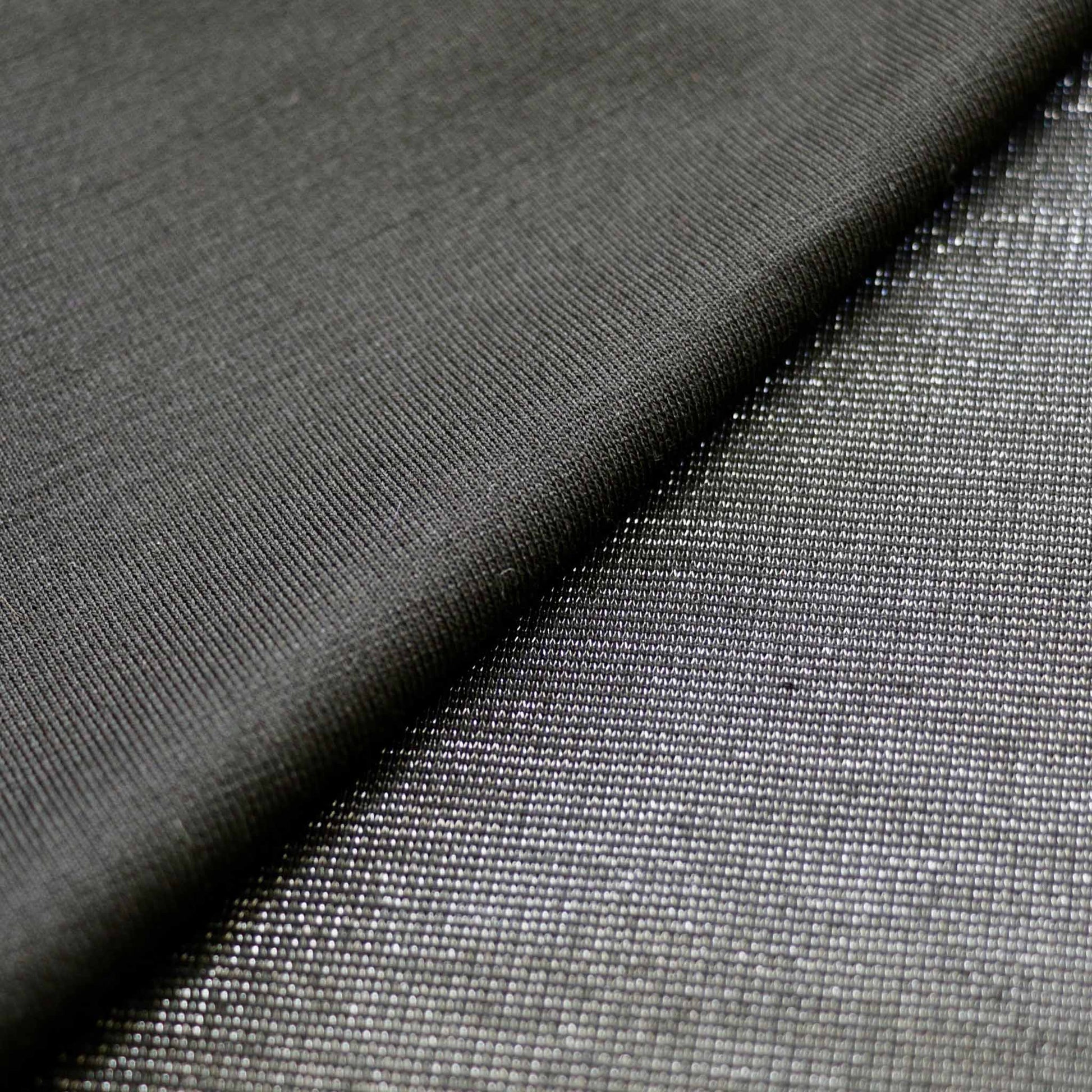 silver and black shimmer effect ponte roma fabric for dressmaking