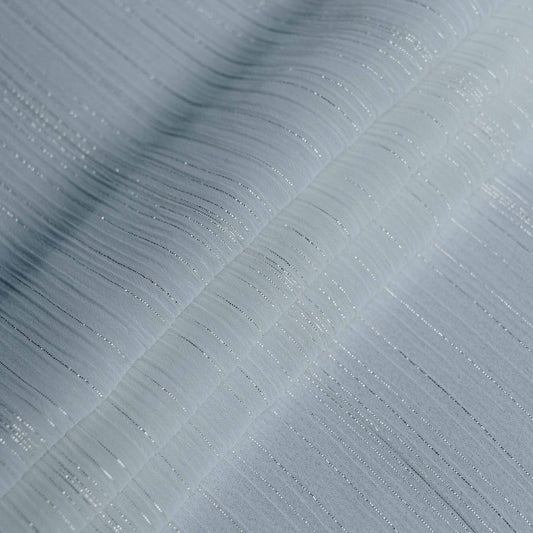 silver metallic pinstripe on white crinkle dressmaking chiffon fabric