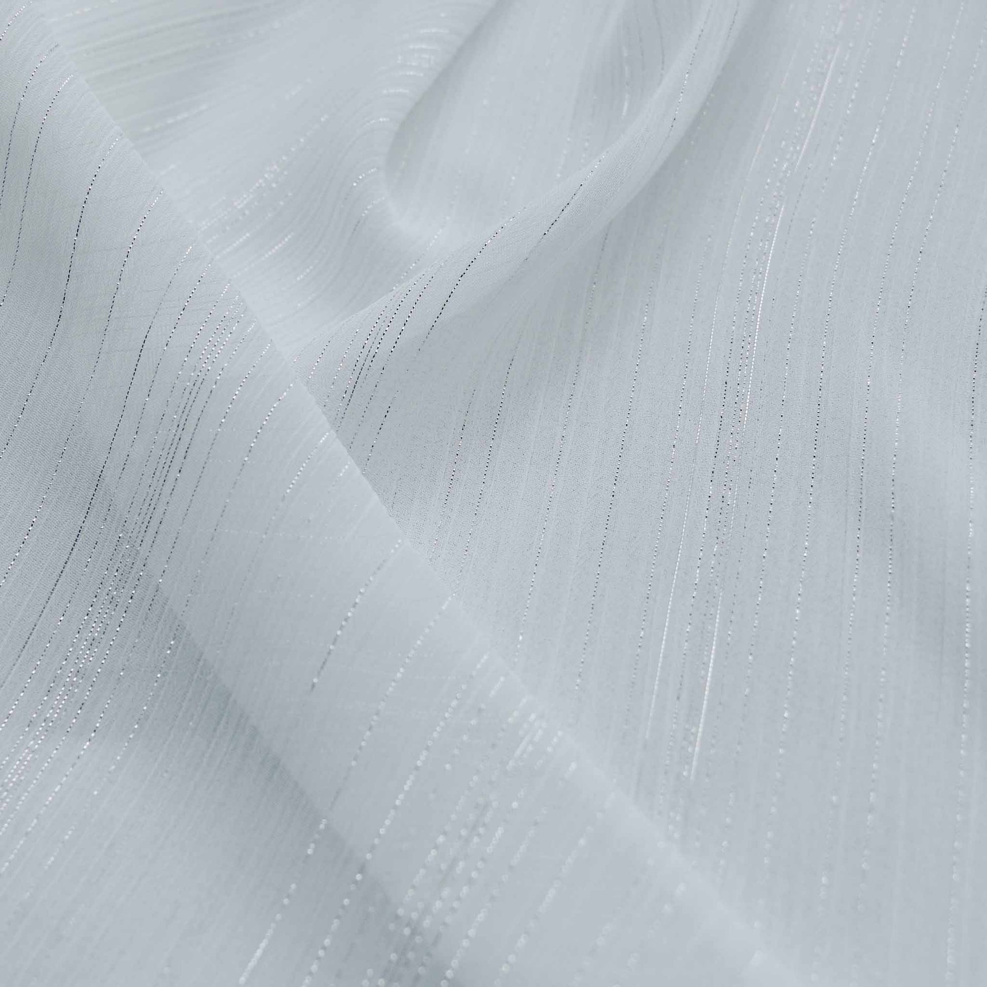 crinkle chiffon dressmaking fabric in white with silver metallic pinstripe