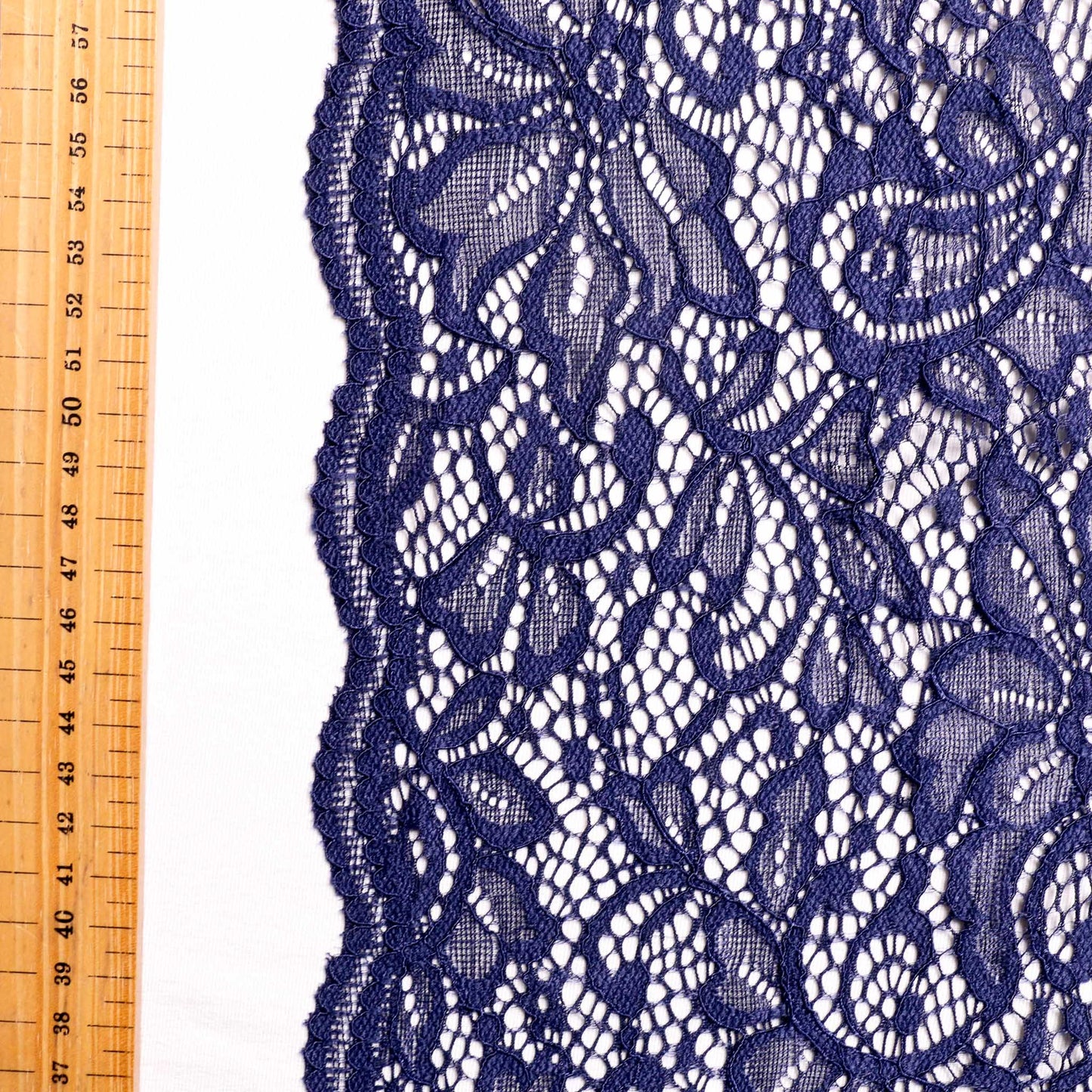 stretchy scalloped corded lace dress fabric in blue