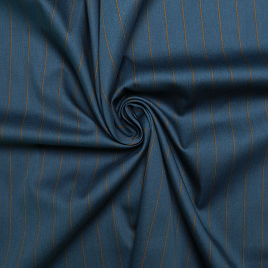 teal and beige cotton pinstripe dressmaking fabric