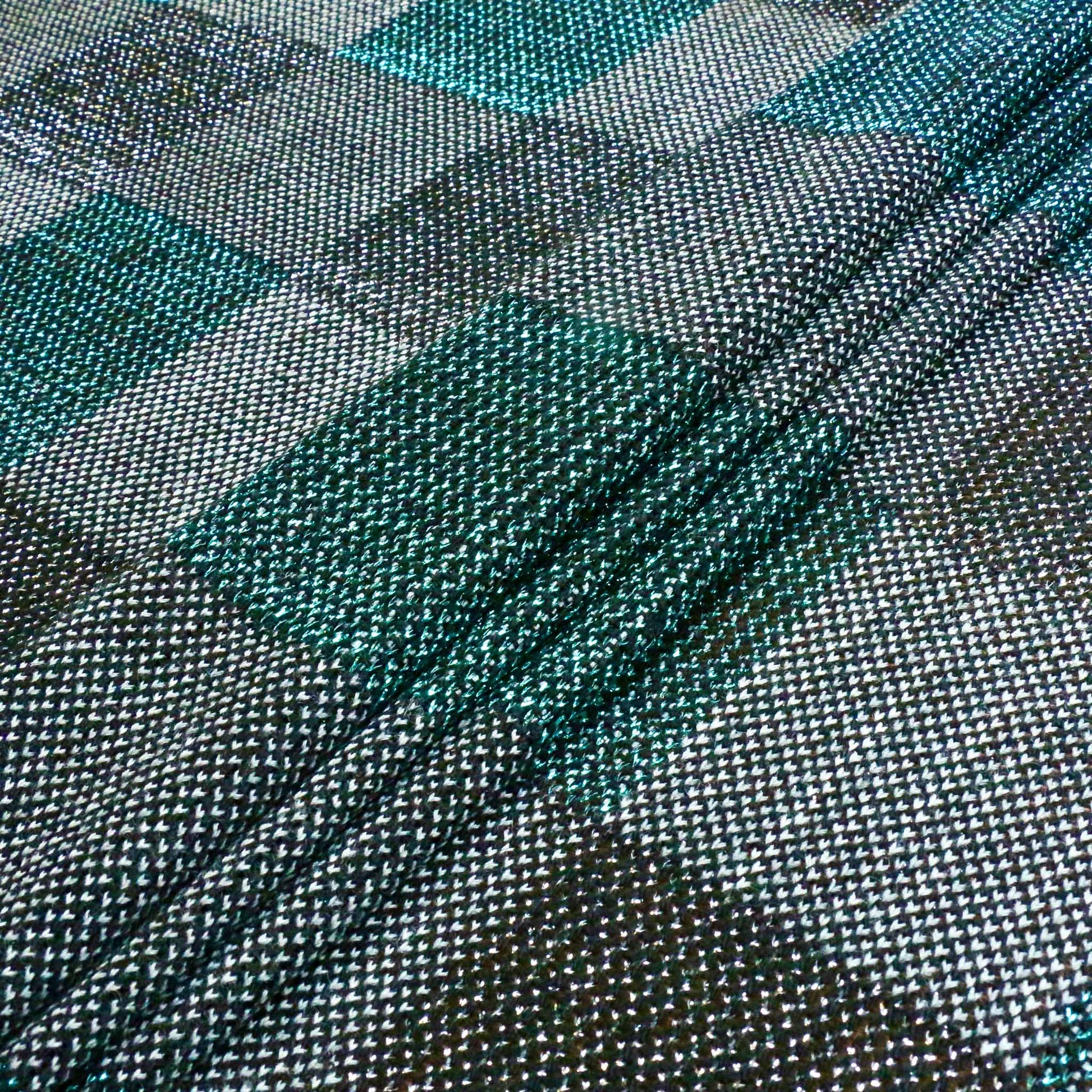 turquoise and black checked jersey knit dressmaking fabric