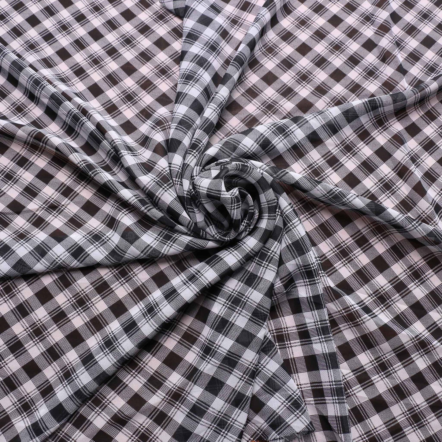 check chiffon dressmaking fabric with black and white pattern
