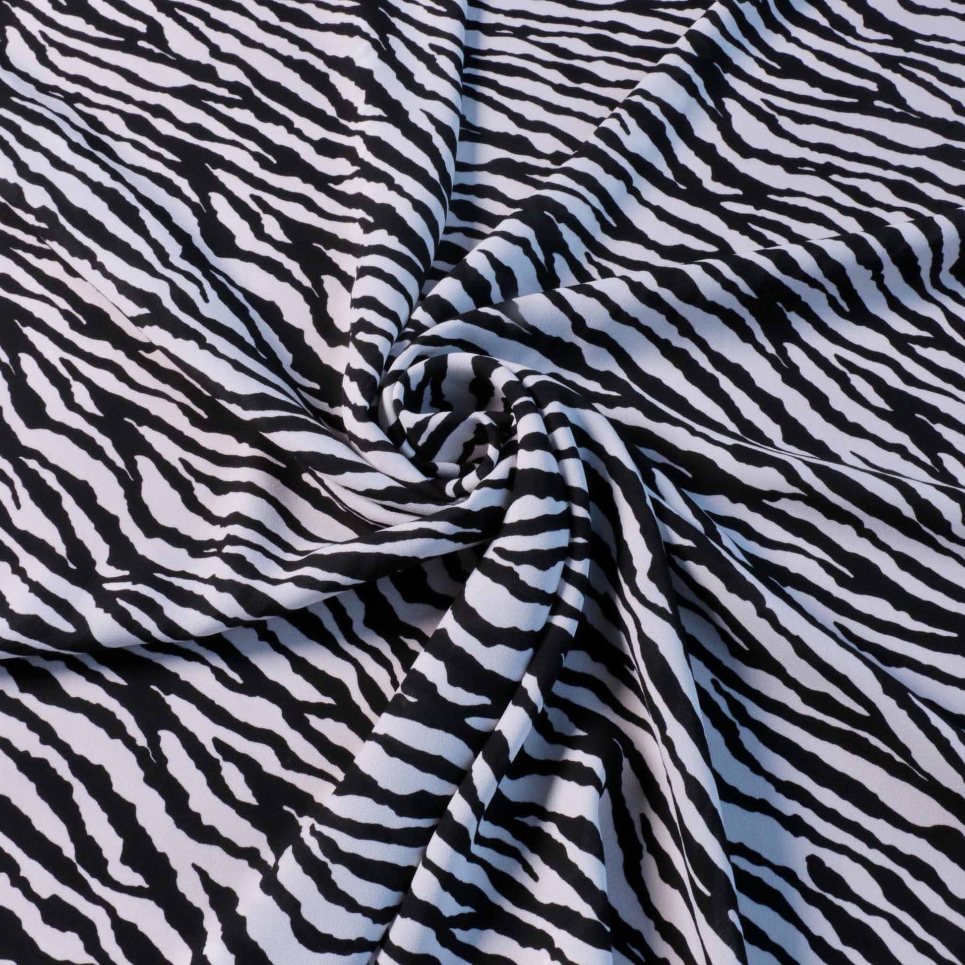 black and white zebra animal print georgette dressmaking fabric