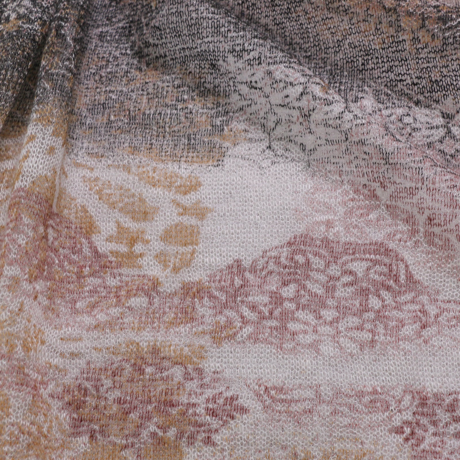 white linen jersey fabric for dressmaking with floral pink and beige print on white