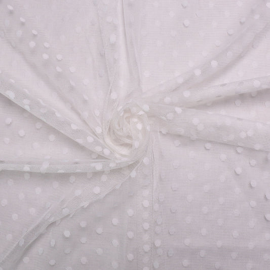 white netting fabric mesh with polka dot pattern