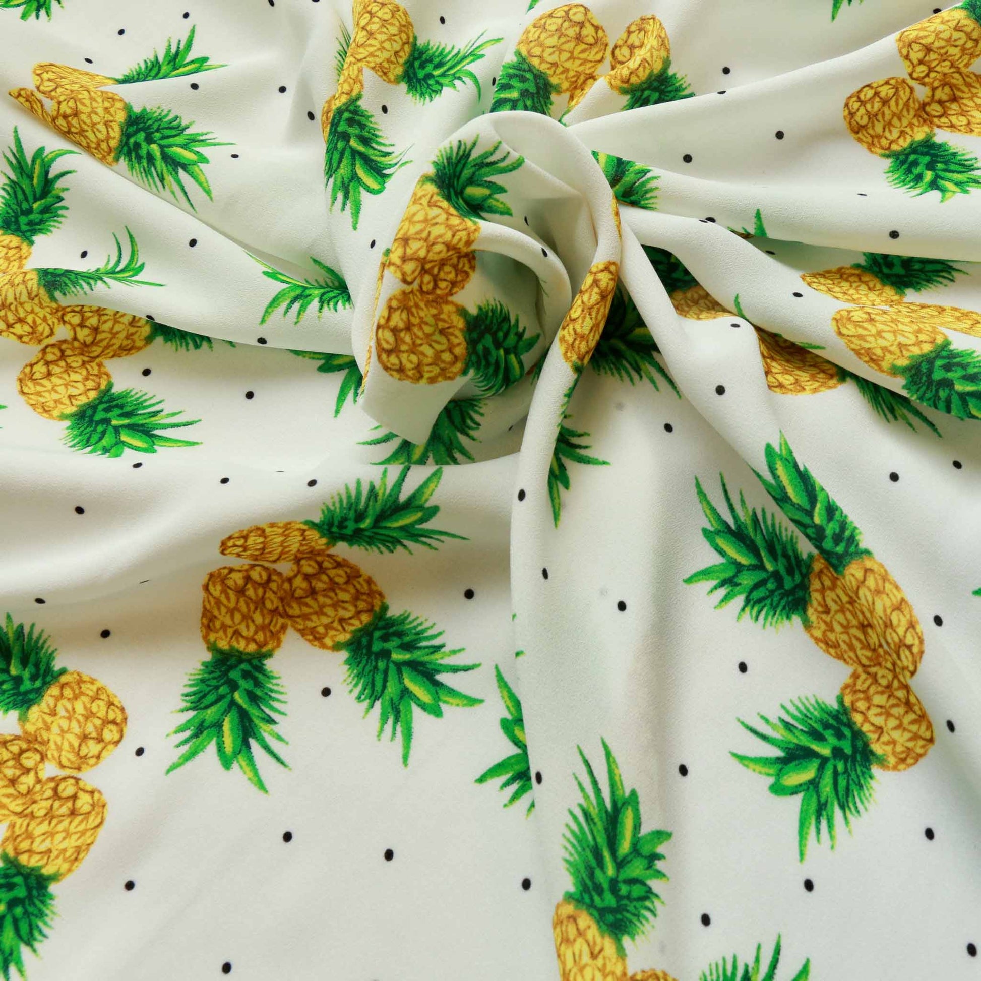 tropical pineapple printed white georgette dressmaking fabric