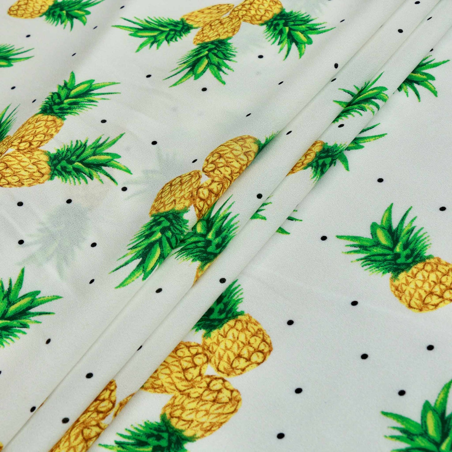 tropical pineapples printed on dressmaking white georgette fabric
